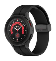 Samsung Galaxy Watch 4 5 Pro 40 42 44 45 46mm Uyumlu Kavisli Coastal Manyetik Tokalı Silikon Kordon (Siyah)