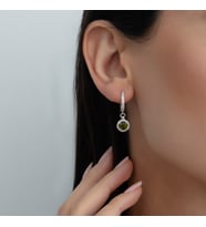 Usho Jewelry 925 Ayar Gümüş Pırlanta Modeli İtalyan Zincir Yuvarlak Küpe, Kadın Küpe (Yeşil), Hediye