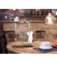 BK Gift Restoran & Cafe & Barlara Özel Ahşap Standlı Pleksi QR Kod Menü, Cafe&Bar için QR kodlu Tabela, QR kodlu Masa Dekoru (Model 3)