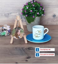 Doğum Günü Hediyesi Türk Kahvesi Fincanı Ahşap Altlıklı ve Fotoğraflı Ahşap Anahtarlık Hediye (Model 5)