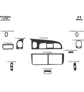 Meriç® Hyundai H 100 Ön Torpido Kaplama Maun 11 Parça 1998-2004 (Karbon)