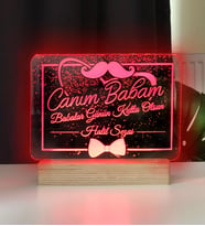 Canım Babam Led Gece Lambası Ahşap Altlıklı (Kırmızı)