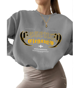 kadın Sweatshirt Bej erkek 3 iplik şardonlu bisiklet yaka Öz Baskılı unisex kalın Sweatshirt (Gri)