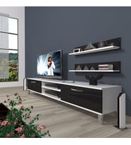 Decoraktiv Eko 4 Mdf Dvd Krom Ayaklı Tv Ünitesi Tv Sehpası (Beyaz-Siyah)
