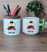 Erkek Polis Hediye Sepeti Kupa Bardak T Kulplu, Kalemlik Hediyeleri Polisler Günü Erkek Polise Hediye (Model 8)