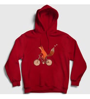 Presmono Unisex Beyaz Bicycle Fox Tilki Kapüşonlu Sweatshirt 367497tt (Kırmızı)