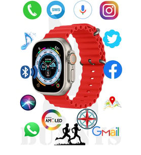 Xiaomi Mi 10 Uyumlu Akıllı Saat Watch 8 Ultra 49MM AMOLED EKRAN (Kırmızı)