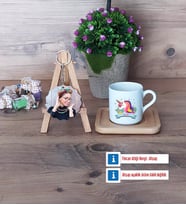 Unicorn Türk Kahvesi Fincanı Ahşap Altlıklı ve Fotoğraflı Ahşap Anahtarlık Hediye (Model 1)