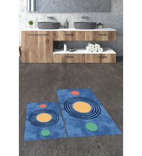 EVDEYA Baskılı Yıkanabilir Modern İkili Banyo Halısı Paspas Klozet Takımı, KLOZET-49-BEYAZ, (Mavi)