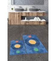 EVDEYA Baskılı Yıkanabilir Modern İkili Banyo Halısı Paspas Klozet Takımı, KLOZET-49-BEYAZ, (Mavi)