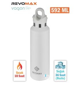Revomax 592 ML Büyük Kapasiteli Özel Kapak Sistemli 18saat Sıcak/36 Saat Soğuk  Çelik Termos -592ML  (Beyaz)