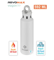 Revomax 592 ML Büyük Kapasiteli Özel Kapak Sistemli 18saat Sıcak/36 Saat Soğuk  Çelik Termos -592ML  (Beyaz)