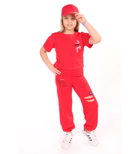 Toontoy Kız Çocuk Enjoy Yes Baskılı Eşofman Takım (Kırmızı)