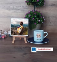 Anneye Hediye Fotoğraflı Dekoratif Taş, Ahşap Altlıklı Türk Kahvesi Fincanı Hediye (Model 4)