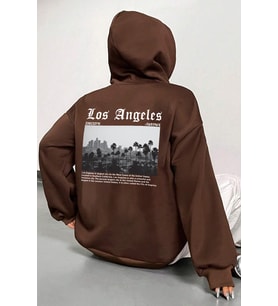Unisex Los Angles  Baskılı Sweatshirt (Kahverengi)