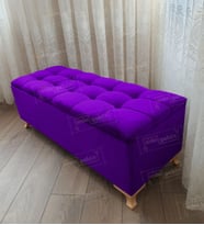 Çizgi Kapitoneli Sandıklı Puf 90 cm Gold Ayak (Lila)