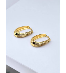 Zirkon Taşlı Oval Küpe (Gold)