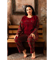 Nisanca Büyük Beden Peluş Polar Pijama Takımı- Kışlık Büyük Beden Kadın Pijama (Bordo)
