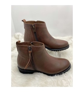 BURÇ GERÇEK DERİ ACI KAHVE ÇİFT FERMUARLI PÜSKÜL DETAYLI BİLEK BOY BOT (B1B) - ACI KAHVE - 39 - ST00943-ACI KAHVE-39 (Taba)