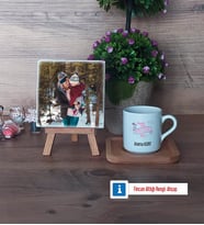 Anneler Günü Hediyesi Fotoğraflı Dekoratif Taş, Ahşap Altlıklı Türk Kahvesi Fincanı Hediye (Model 1)