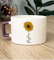 Kişiye Özel Ayçiçek ve İsim Yazılı Hediye Lüks Fincan  Çiçek Desenli (Mor)