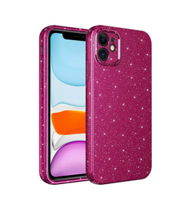 Uyumlu Model Apple iPhone 12 Kılıf Simli Silikon Lüks Kapak (Mor)