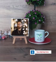 Makine Mühendisi Fotoğraflı Dekoratif Taş, Ahşap Altlıklı Türk Kahvesi Fincanı Hediye (Model 3)