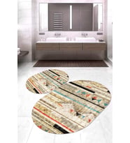 Dijital Baskılı Kaymaz Taban Yıkanabilir Oval 2'li Klozet Takımı Banyo Paspası NOKZ-HY-1188 (Sarı)