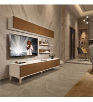 Decoraktiv Eko 5 Mdf Std Gold Tv Ünitesi Tv Sehpası - Parlak Beyaz (Beyaz - Ceviz)