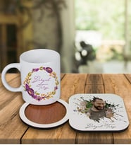Kişiye Özel Tasarım Kupa Bardak Ve Fotoğraflı Ahşap Bardak Altlığı 99316 (Mavi)