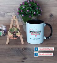 Matematik Öğretmeni Kupa Bardak Beyaz ve Fotoğraflı Ahşap Anahtarlık Hediye Öğretmenler Günü Hediyesi (Model 11)