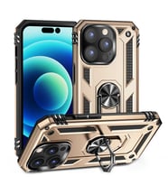 Apple iPhone 14 Pro Kılıf Yüzüklü Standli Tank Kapak (Gold)