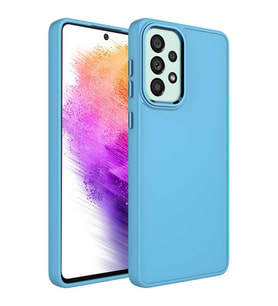 Samsung Galaxy A32 4G Kılıf Metal Çerçeve Lansman Silikon Kapak (Mavi)