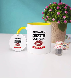 Dünyanın En Güzel Öğretmeni Kupa Bardak ve Anahtarlık (Sarı)