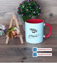 Eşe Hediye Mr Kupa Bardak Beyaz ve Fotoğraflı Ahşap Anahtarlık Hediye Yıl Dönümü Hediyesi (Model 2)