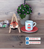 Dayıya Hediye Türk Kahvesi Fincanı Ahşap Altlıklı ve Fotoğraflı Ahşap Anahtarlık HediyeDayıya Doğum Günü Hediyesi (Model 8)