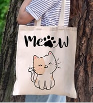 BK Gift Kedi Tasarımlı Kanvas Bez Çanta, Baskılı Omuz Çantası, Alışveriş Çantası, Plaj Çantası, Arkadaşa Hediye- (Model 8)