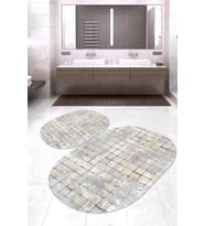 Dijital Baskılı Kaymaz Taban Yıkanabilir Oval 2'li Klozet Takımı Banyo Paspası NOKZ-HT-85 (Gri)