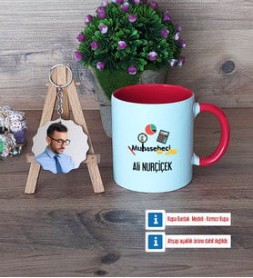 Muhasebeci Kupa Bardak Beyaz ve Fotoğraflı Ahşap Anahtarlık Hediye (Model 2)