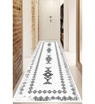 Dijital Baskılı Kaymaz Taban Yıkanabilir Modern Yolluk Ve Koridor Halısı NDU-SD-1045 (Beyaz)
