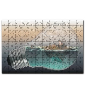 Cakapuzzle Ampul İçinde Okyanus ve Ada İllüstrasyonu Puzzle Yapboz MDF (Ahşap) (1000 Parça)