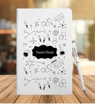 Kimya Öğretmenine Özel Deri Defter Ve Metal Roller Kalem Seti (Beyaz)