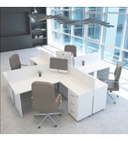Vena Nil L Workstation Dörtlü Çalışma Masa 318cm x 296cm x 115h   Çalışma Masa Grubu İstasyonu (Beyaz)