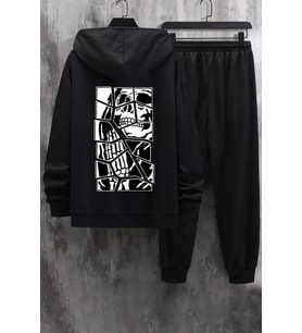 Unisex Skullcracked Baskılı Eşofman Takımı (Siyah)