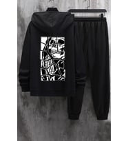 Unisex Skullcracked Baskılı Eşofman Takımı (Siyah)