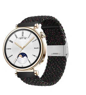 Sneezy Huawei Watch GT 4 41mm İle Uyumlu 18mm Metal Klips Solo Fiberlink Örgü Kordon (Siyah Desenli)