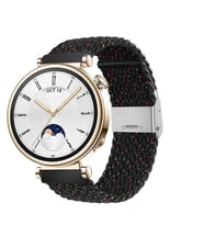 Sneezy Huawei Watch GT 4 41mm İle Uyumlu 18mm Metal Klips Solo Fiberlink Örgü Kordon (Siyah Desenli)