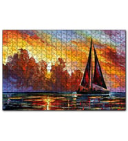 Cakapuzzle Günbatımı Kızıl Bulutlar ve Yelkenli Yağlıboya  Puzzle Yapboz MDF (Ahşap) (1000 Parça)