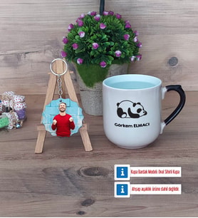 Uykucu Panda Kupa Bardak Beyaz ve Fotoğraflı Ahşap Anahtarlık Hediye (Model 10)