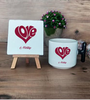 Love Sevgili Hediye Seti Kupa Bardak T Kulplu ve Dekoratif Taş Sevgiliye Sevgililer Günü Hediyesi (Model 6)